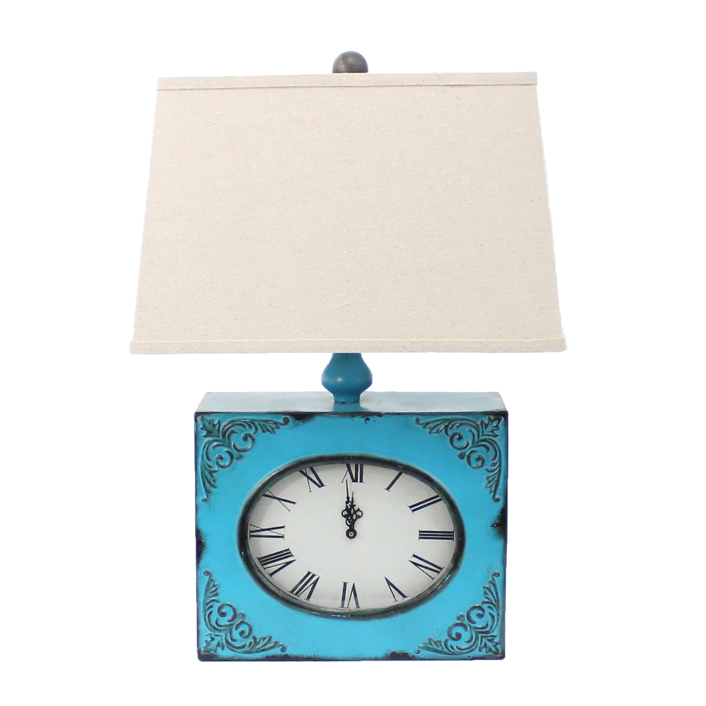 Clock Design Metal Table Lamp With Tapered Shade, Blue And Beige By Benzara | Table Lamps |  Modishstore 