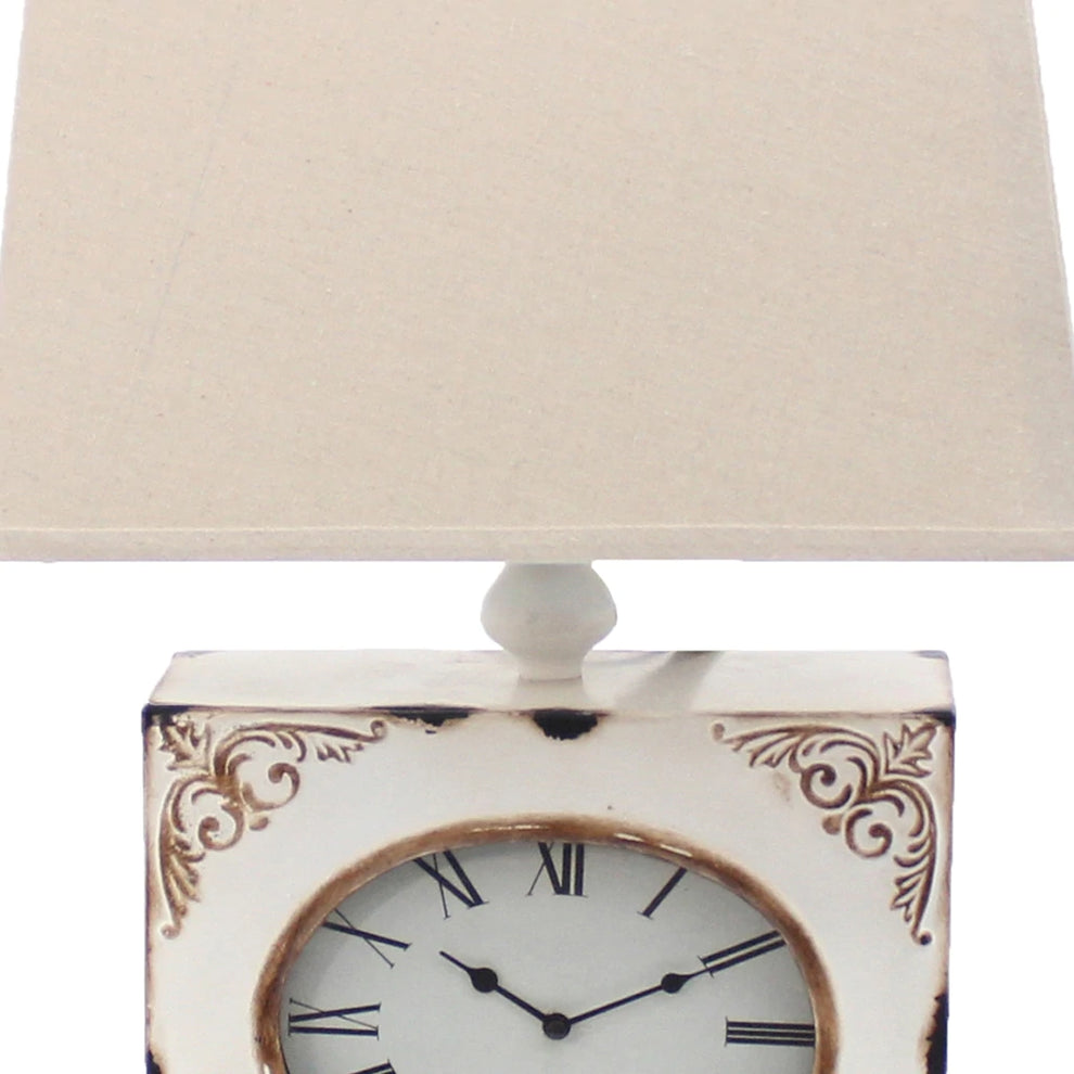 Clock Design Metal Table Lamp With Tapered Shade,White And Beige By Benzara | Table Lamps |  Modishstore  - 4