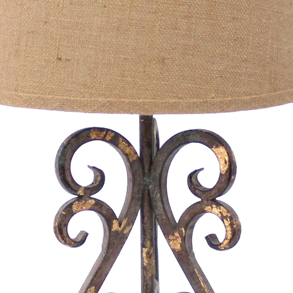 Metal Table Lamp With Scroll Design Base And 2 Way Switch,Bronze And Beige By Benzara | Table Lamps |  Modishstore  - 4