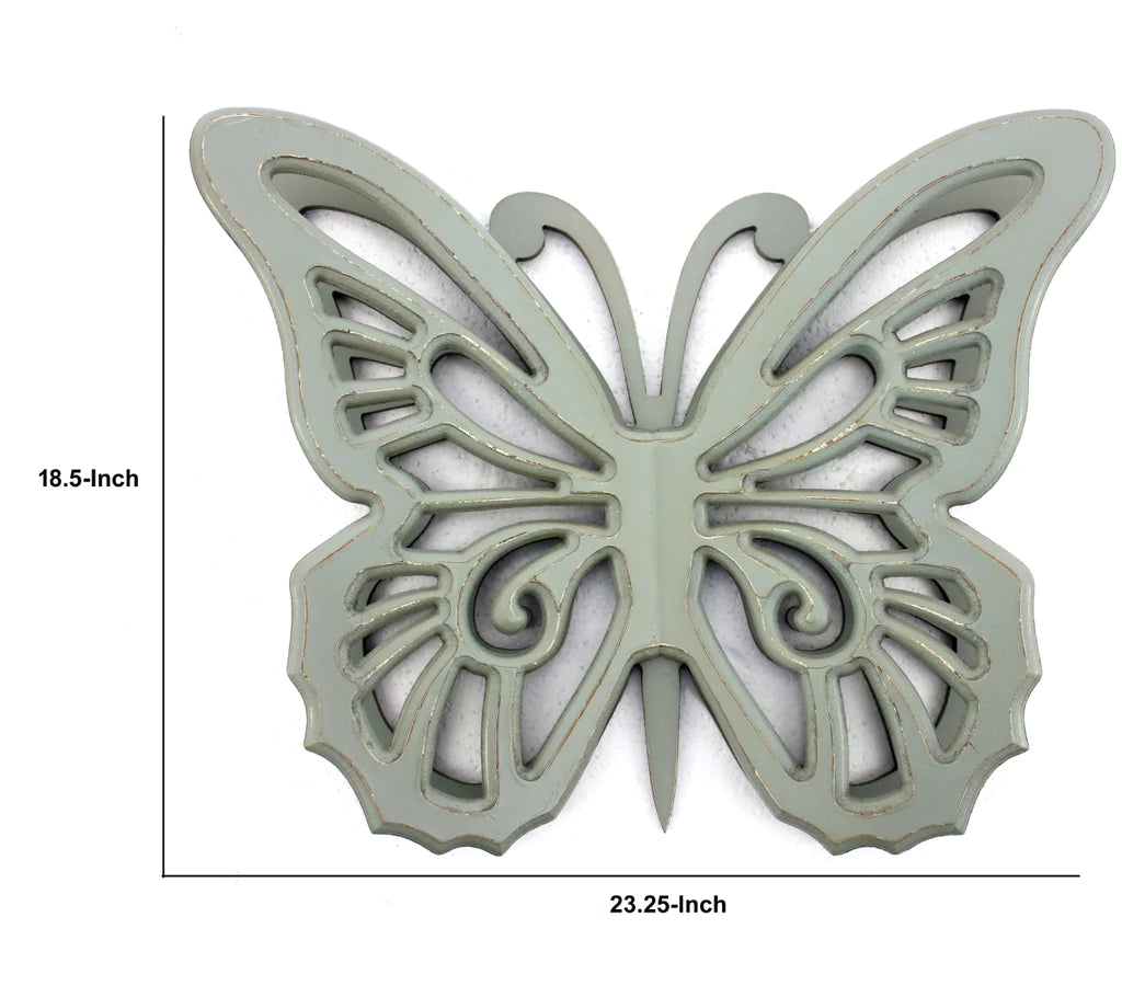 Wooden Butterfly Wall Plaque With Cutout Detail, Light Gray By Benzara | Wall Decor |  Modishstore  - 4