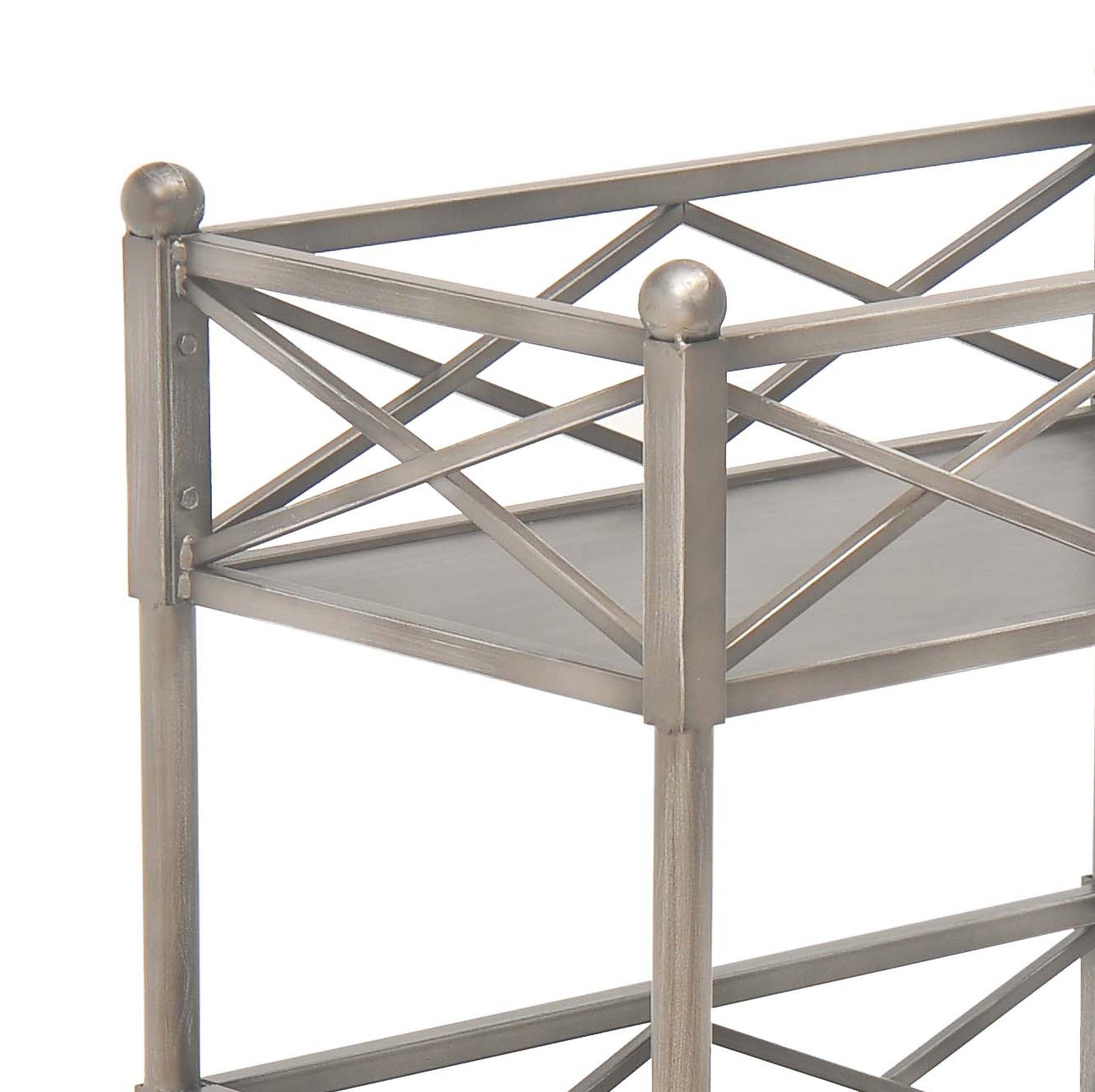 2 Tier Metal Frame Storage Shelf With Geometric Details, Silver By Benzara | Shelves & Shelving Units |  Modishstore  - 3
