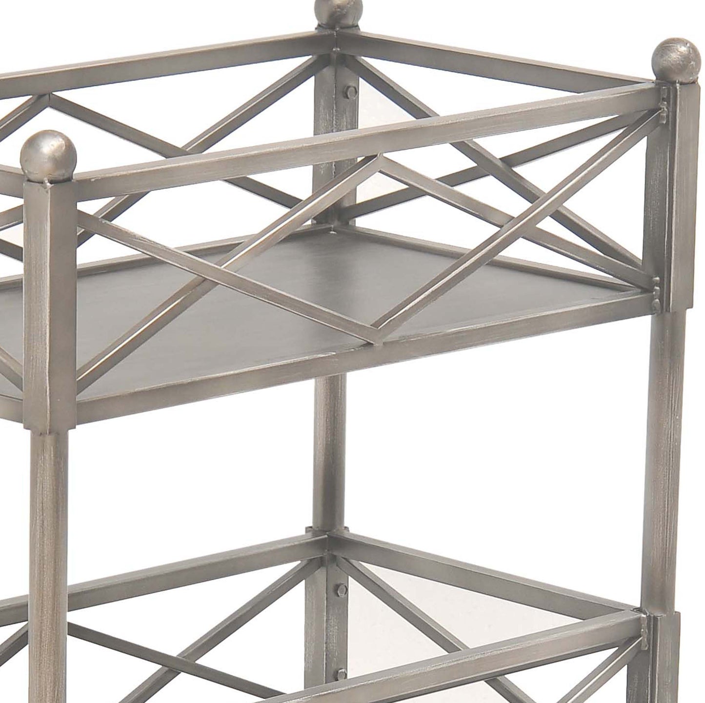 2 Tier Metal Frame Storage Shelf With Geometric Details, Silver By Benzara | Shelves & Shelving Units |  Modishstore  - 2
