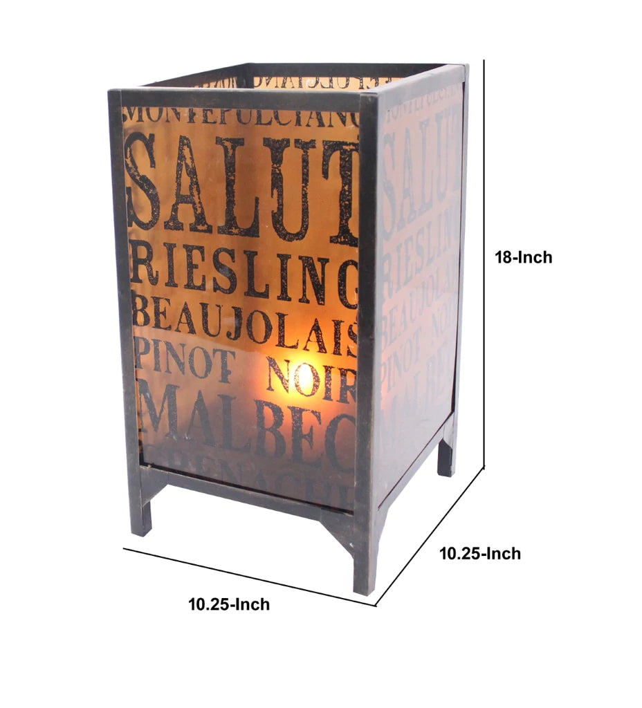 Cuboidal Metal And Glass Candleholder With Typography, Black And Clear By Benzara | Candle Holders |  Modishstore  - 5