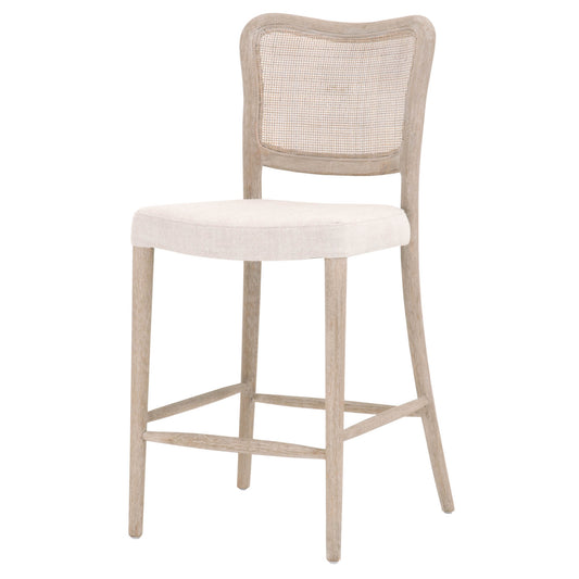 Cane Back Wooden Frame Counter Stool With Padded Seat, Beige By Benzara | Stools |  Modishstore 