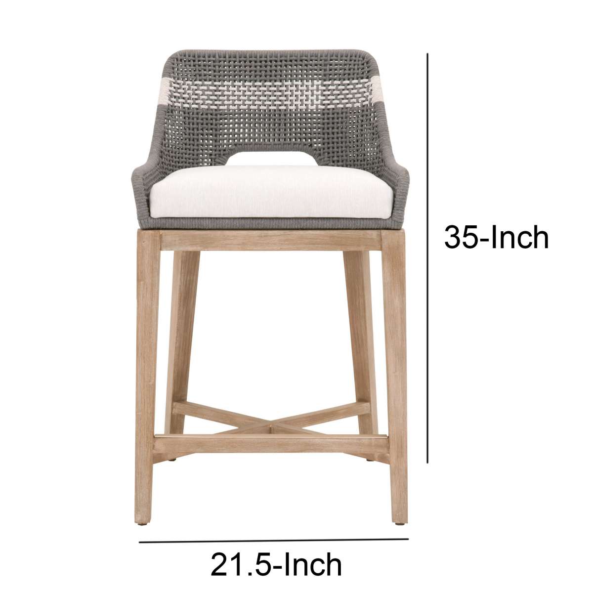 Interwoven Rope Counter Stool With Stretcher And Cross Support, Dark Gray By Benzara | Stools |  Modishstore  - 5