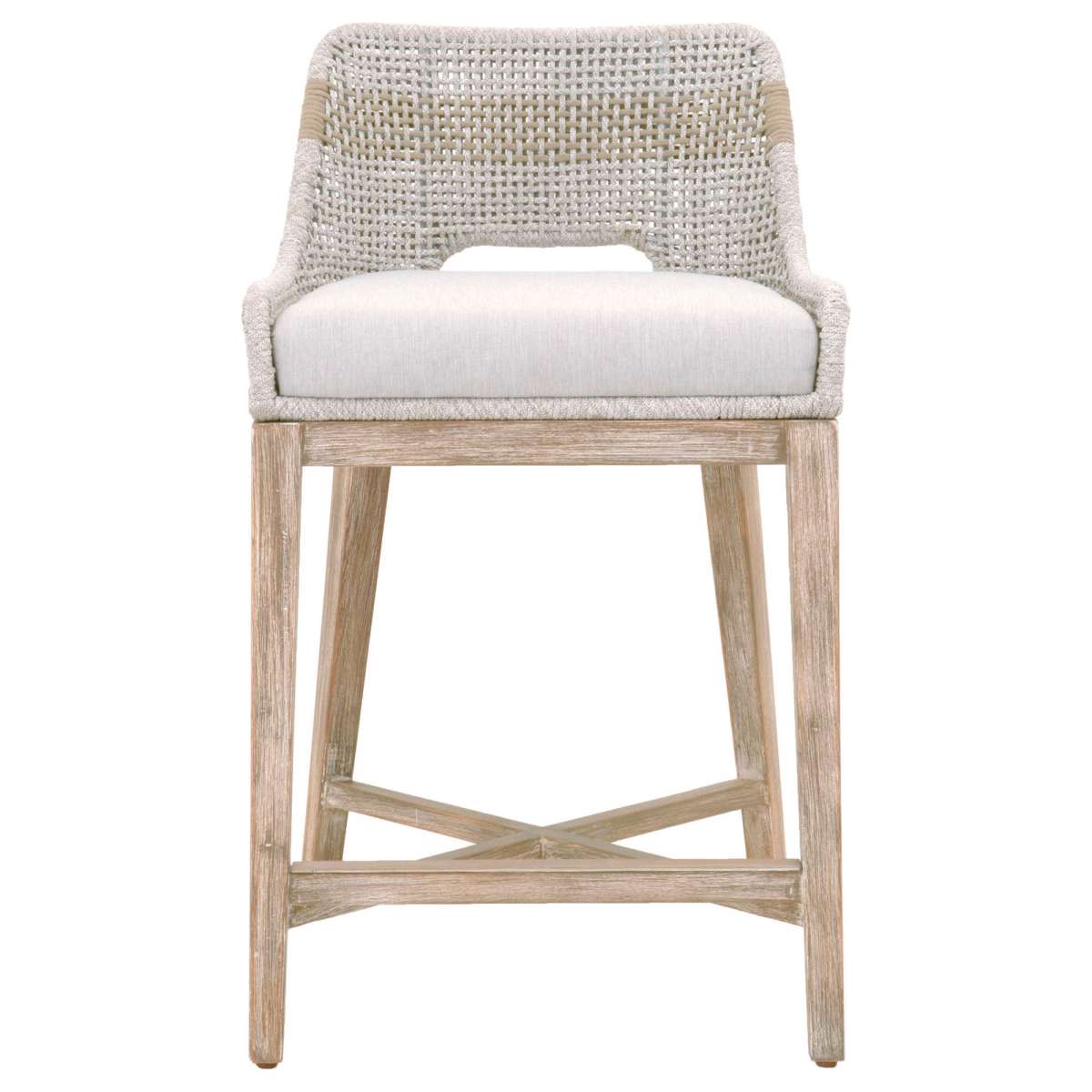 Interwoven Rope Counter Stool With Stretcher And Cross Support, Light Gray By Benzara | Stools |  Modishstore  - 2