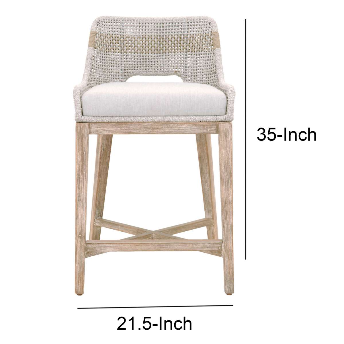 Interwoven Rope Counter Stool With Stretcher And Cross Support, Light Gray By Benzara | Stools |  Modishstore  - 5