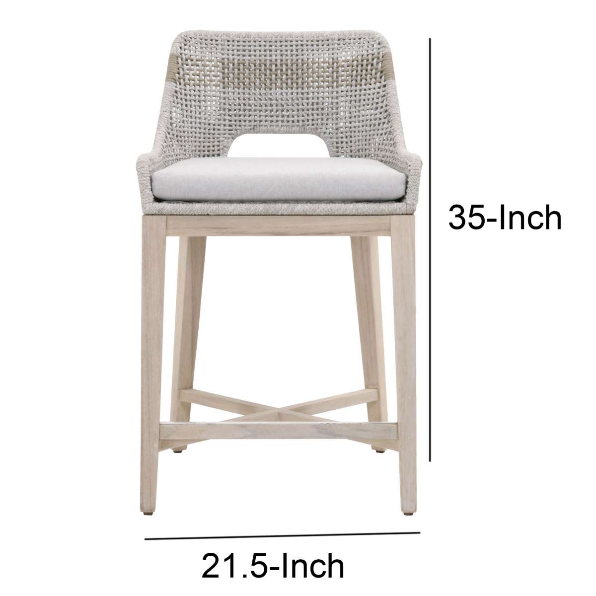 Interwoven Rope Counter Stool With Flared Legs And Cross Support, Gray By Benzara | Stools |  Modishstore  - 5