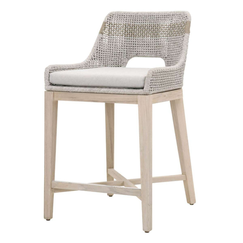 Interwoven Rope Counter Stool With Flared Legs And Cross Support, Gray By Benzara | Stools |  Modishstore 