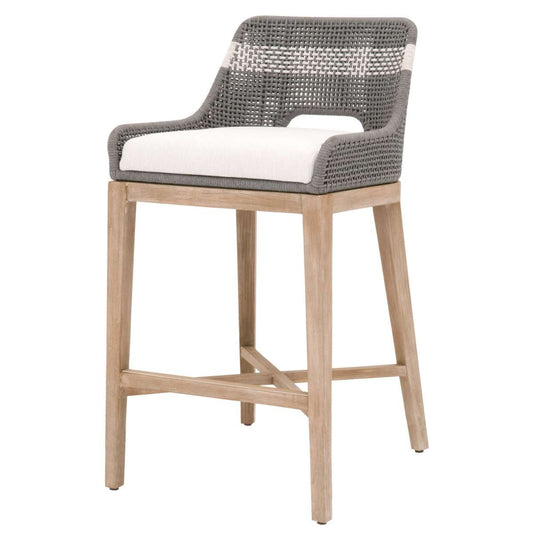 Interwoven Rope Barstool With Flared Legs And Cross Support, Dark Gray By Benzara | Bar Stools & Table |  Modishstore 