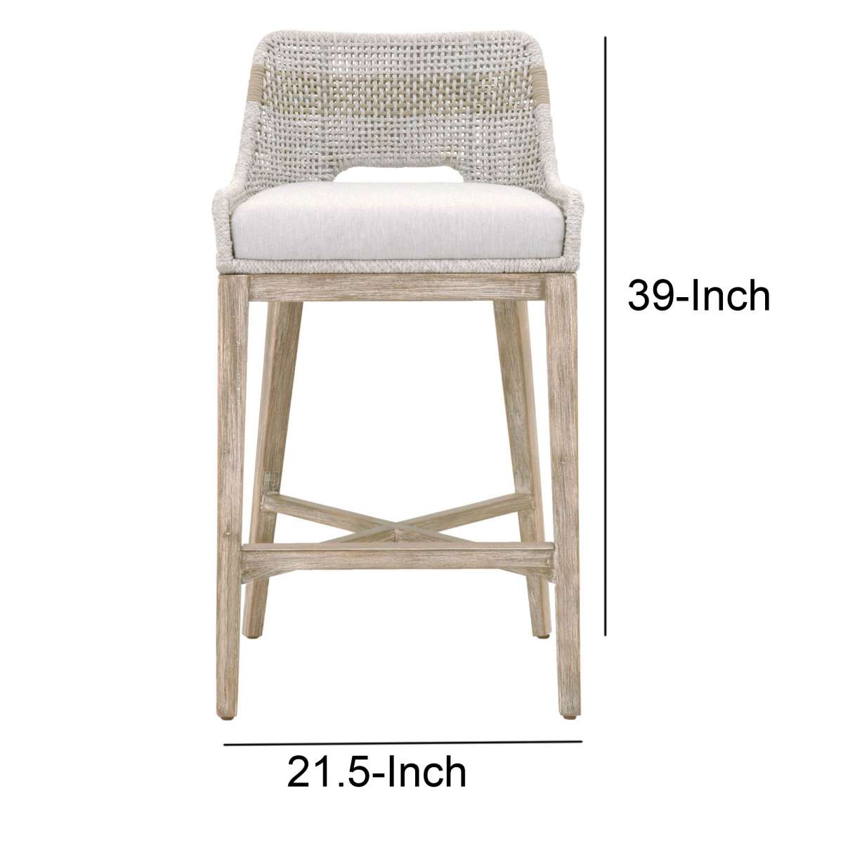 Interwoven Rope Barstool With Flared Legs And Cross Support, Gray By Benzara | Bar Stools & Table |  Modishstore  - 5