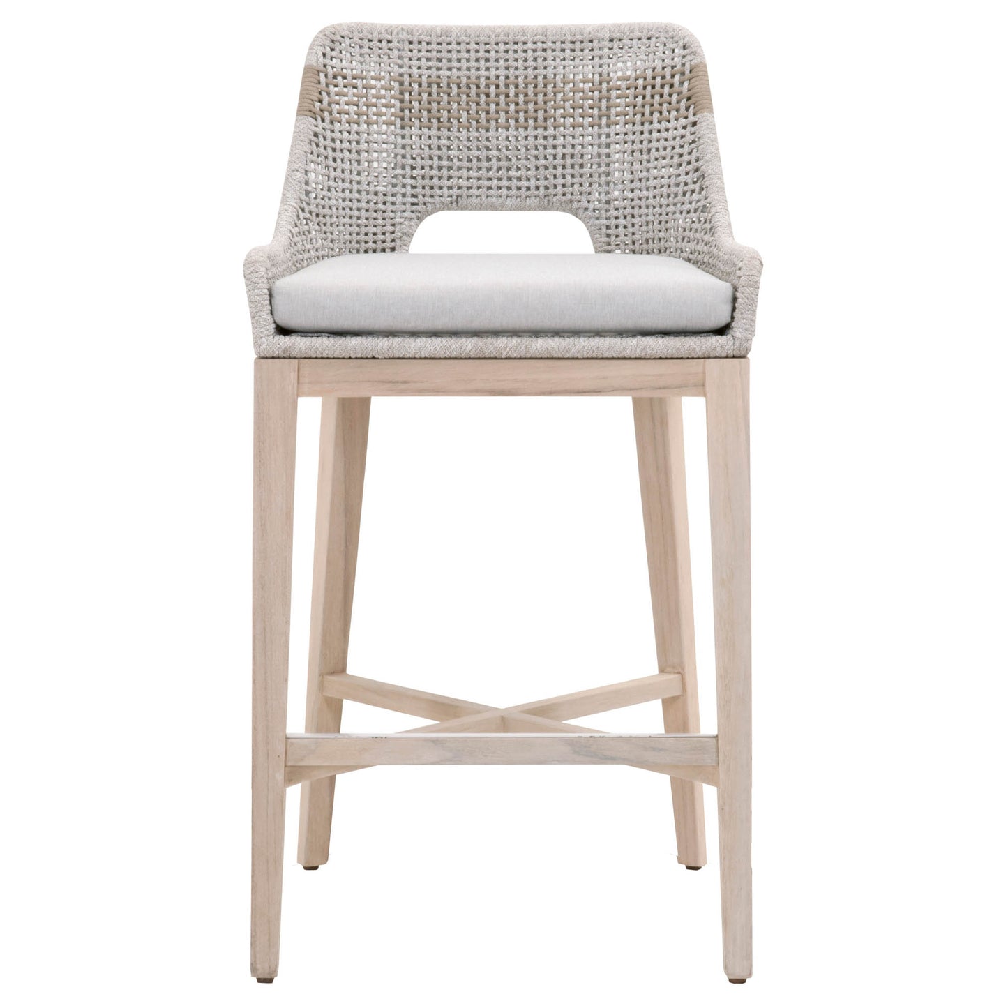 Interwoven Rope Barstool With Stretcher And Cross Support, Light Gray By Benzara | Bar Stools & Table |  Modishstore  - 4