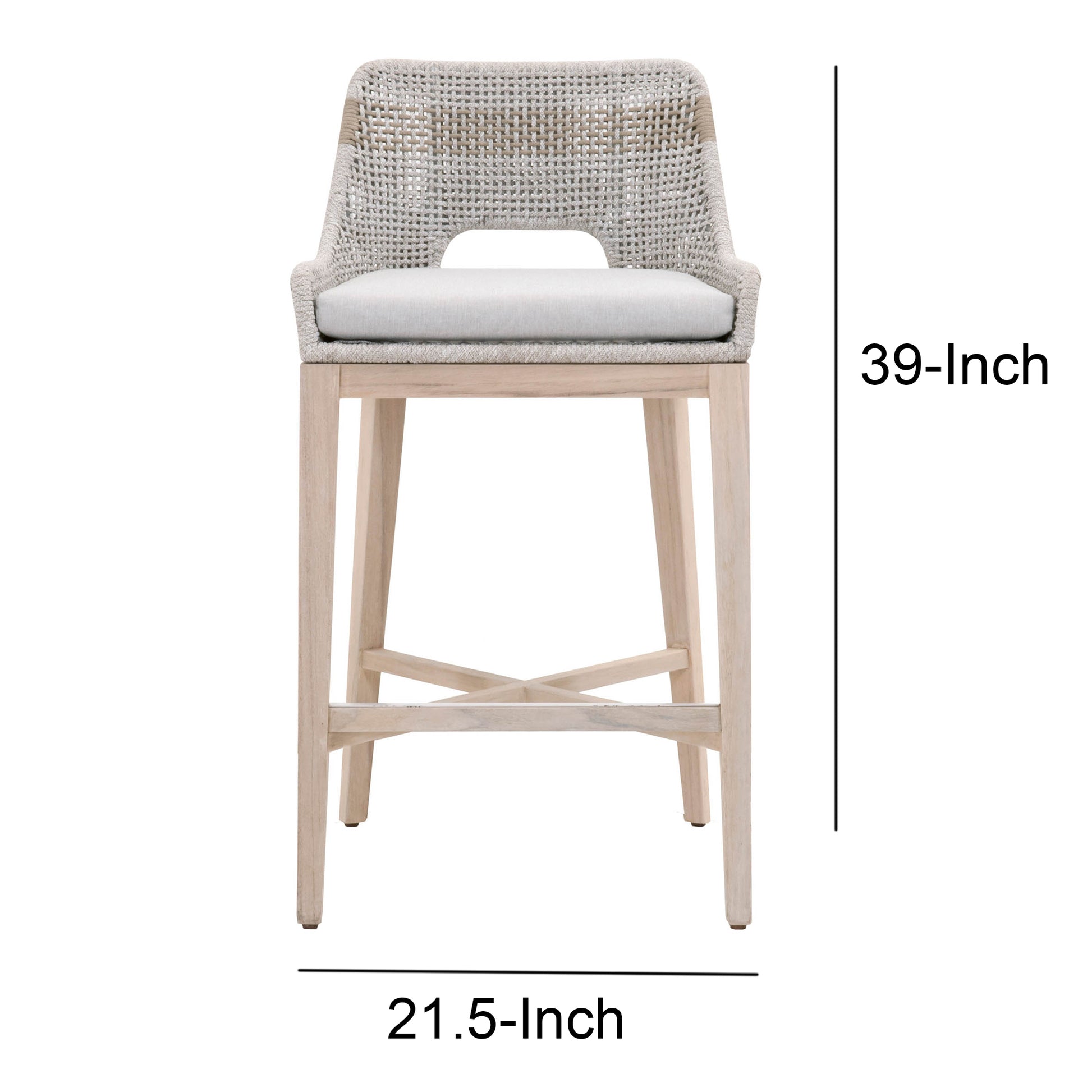 Interwoven Rope Barstool With Stretcher And Cross Support, Light Gray By Benzara | Bar Stools & Table |  Modishstore  - 3