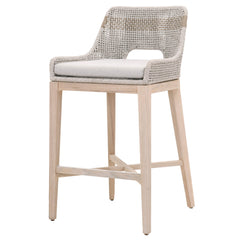 Interwoven Rope Barstool With Stretcher And Cross Support, Light Gray By Benzara
