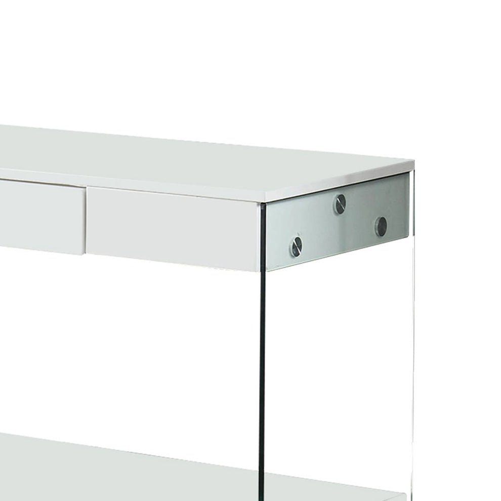 Contemporary Style Plastic Tv Stand With Glass Side Panels, White By Benzara | TV Stands |  Modishstore  - 5