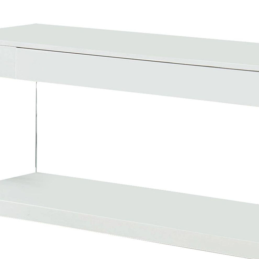 Contemporary Style Plastic Tv Stand With Glass Side Panels, White By Benzara | TV Stands |  Modishstore  - 2