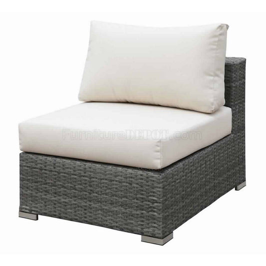 Woven Wicker And Fabric Upholstered Armless Chair, Gray And Off White By Benzara | Lounge Chairs |  Modishstore 