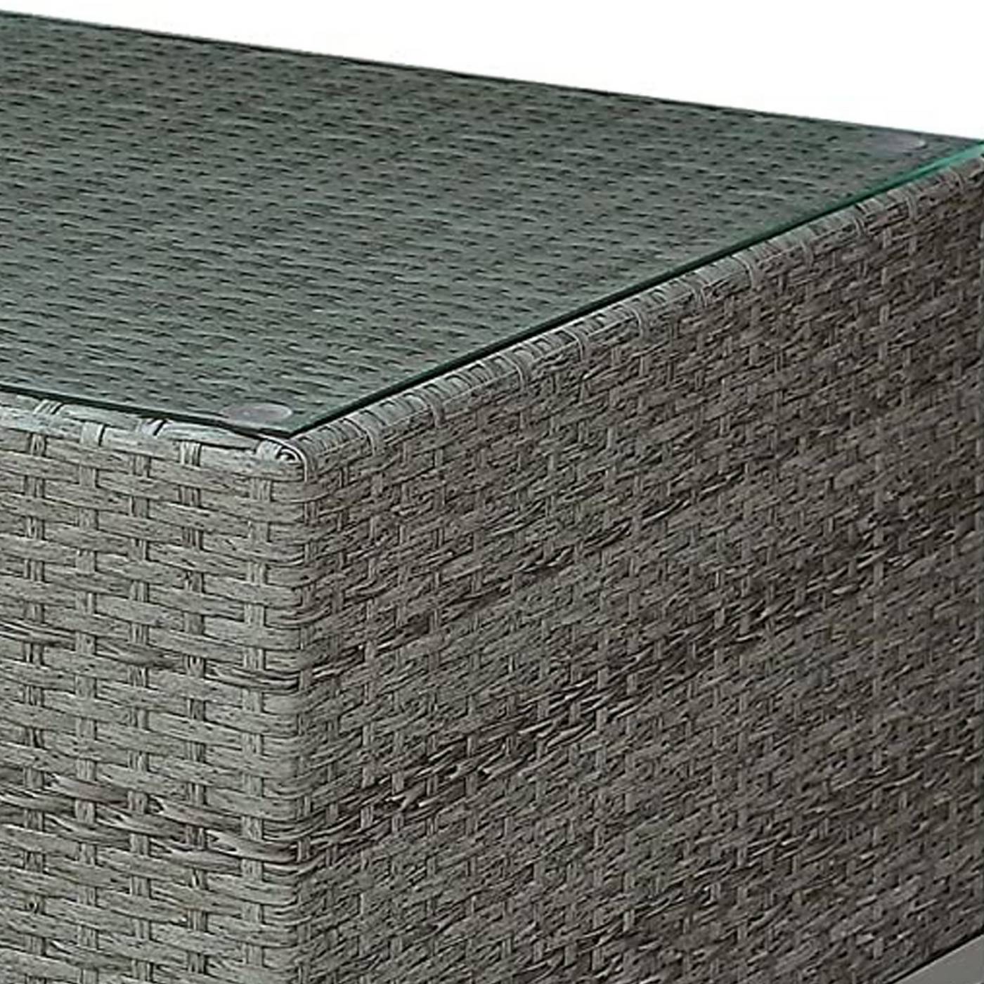 Woven Wicker Rectangular Coffee Table With Tempered Glass Tabletop, Gray By Benzara | Coffee Tables |  Modishstore  - 3