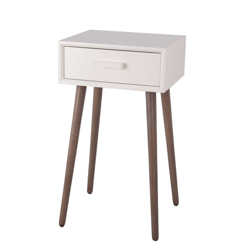 Mid Century Wooden 1 Drawer Accent Table With Splayed Legs, White And Brown By Benzara | Side Tables |  Modishstore 