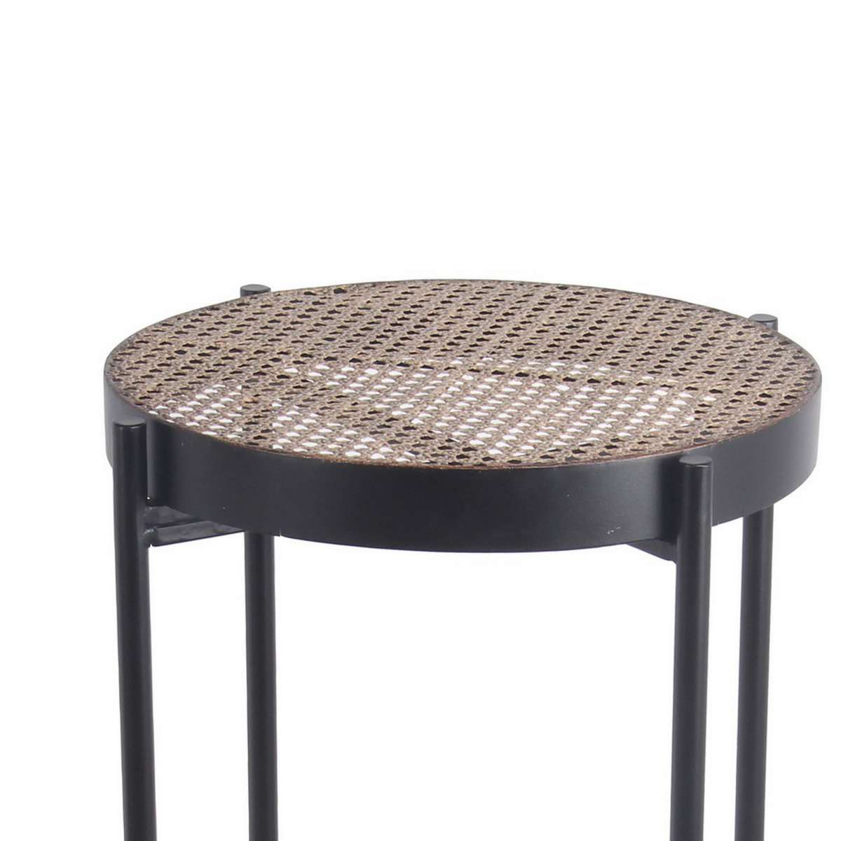 Metal Accent Table With Mesh Design Shelf And Top, Brown And Black By Benzara | Side Tables |  Modishstore  - 5