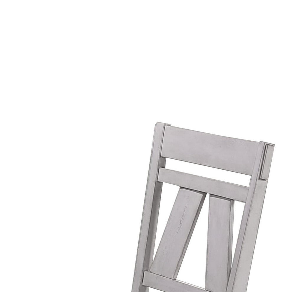Wooden Side Chair With Fabric Upholstered Seat, Set Of 2, White And Gray By Benzara | Accent Chairs | Modishstore - 2