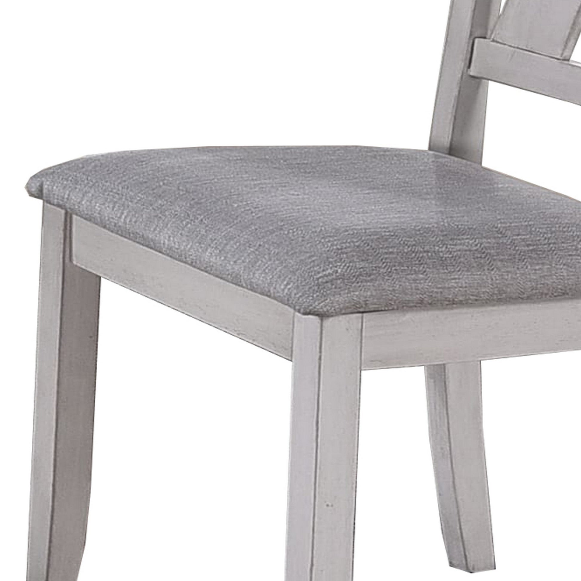Wooden Side Chair With Fabric Upholstered Seat, Set Of 2, White And Gray By Benzara | Accent Chairs | Modishstore - 3
