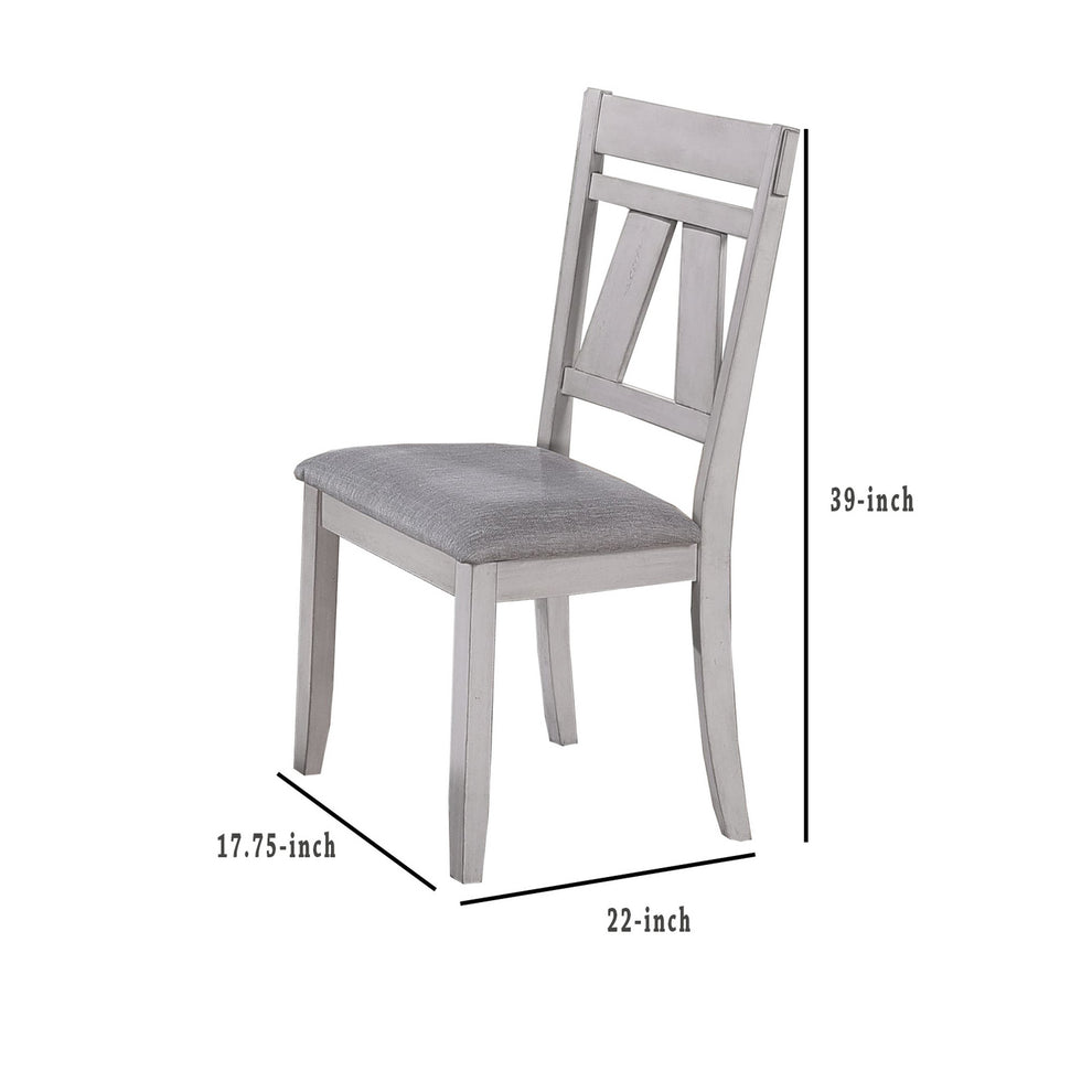 Wooden Side Chair With Fabric Upholstered Seat, Set Of 2, White And Gray By Benzara | Accent Chairs | Modishstore - 5