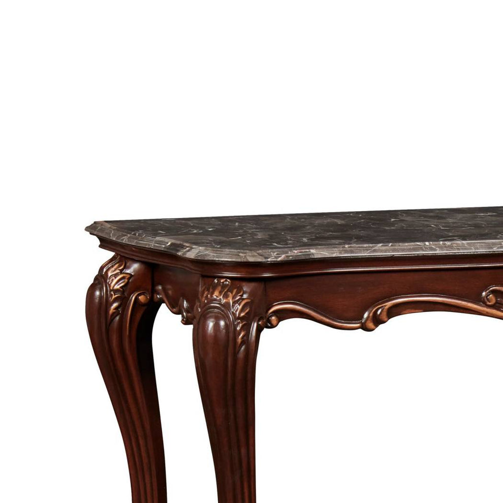 Wooden Console Table With Marble Top And Carved Details, Gray And Brown By Benzara | Console Tables |  Modishstore  - 4