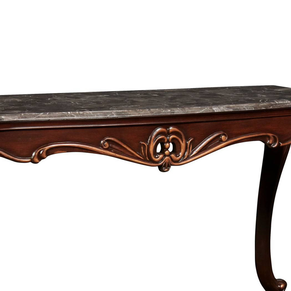 Wooden Console Table With Marble Top And Carved Details, Gray And Brown By Benzara | Console Tables |  Modishstore  - 3