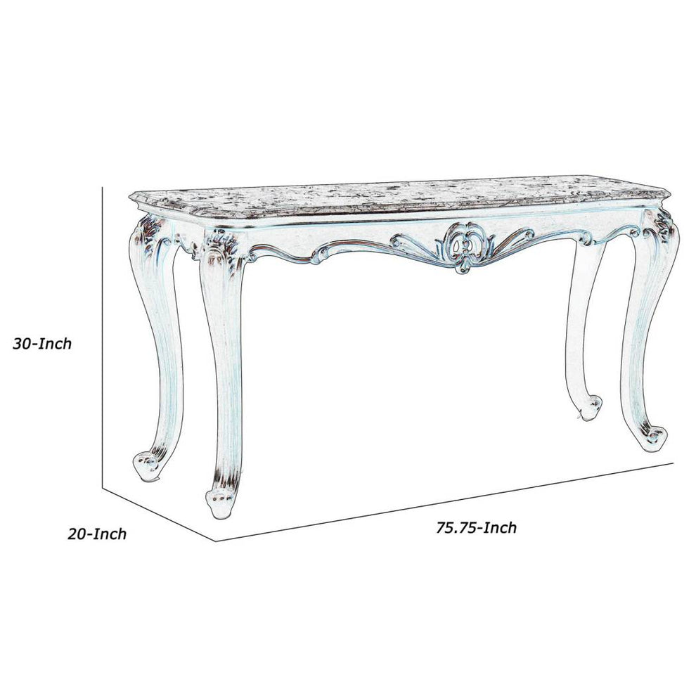 Wooden Console Table With Marble Top And Carved Details, Gray And Brown By Benzara | Console Tables |  Modishstore  - 5