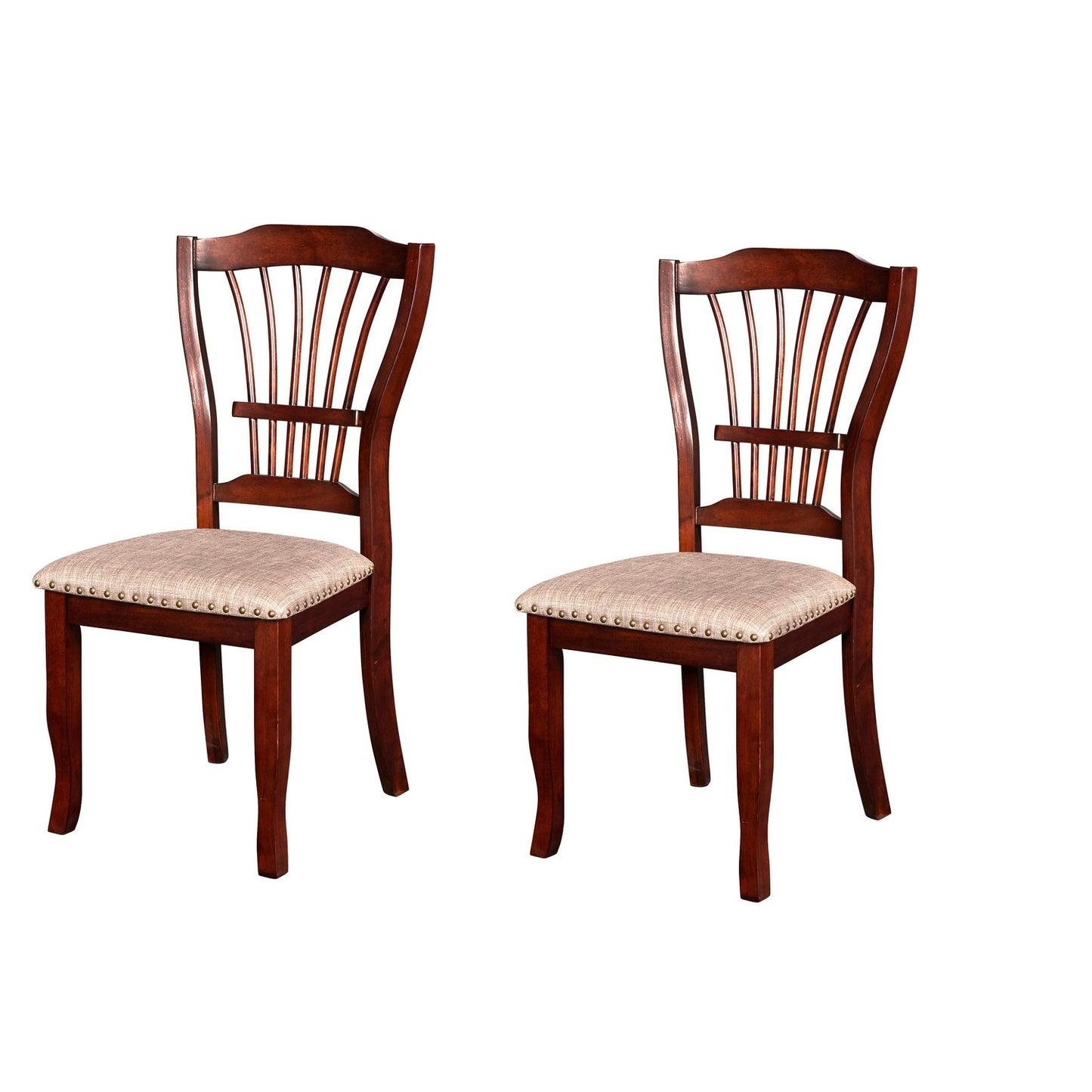 Slatted Back Wooden Dining Chair With Nailhead Trim, Set Of 2, Brown By Benzara | Dining Chairs | Modishstore