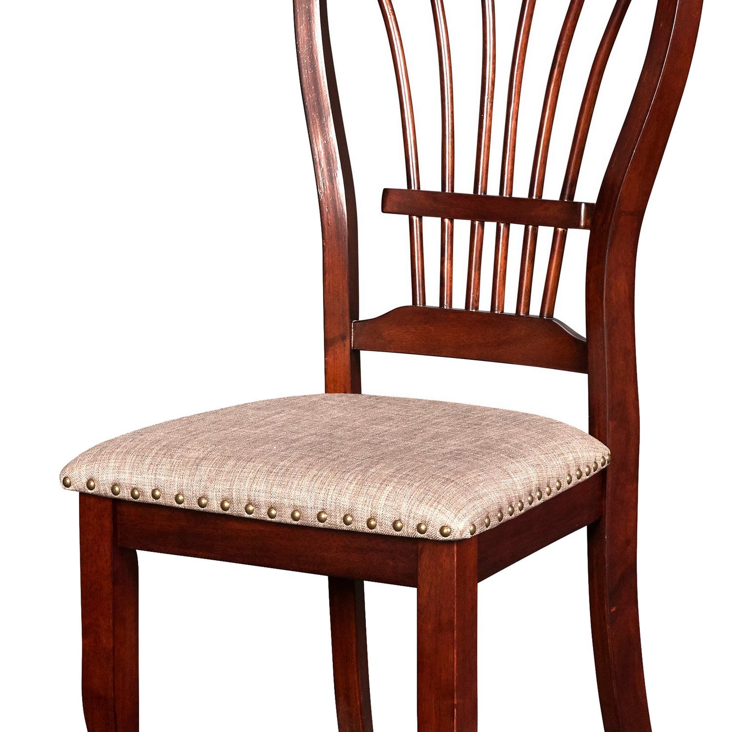 Slatted Back Wooden Dining Chair With Nailhead Trim, Set Of 2, Brown By Benzara | Dining Chairs | Modishstore - 3