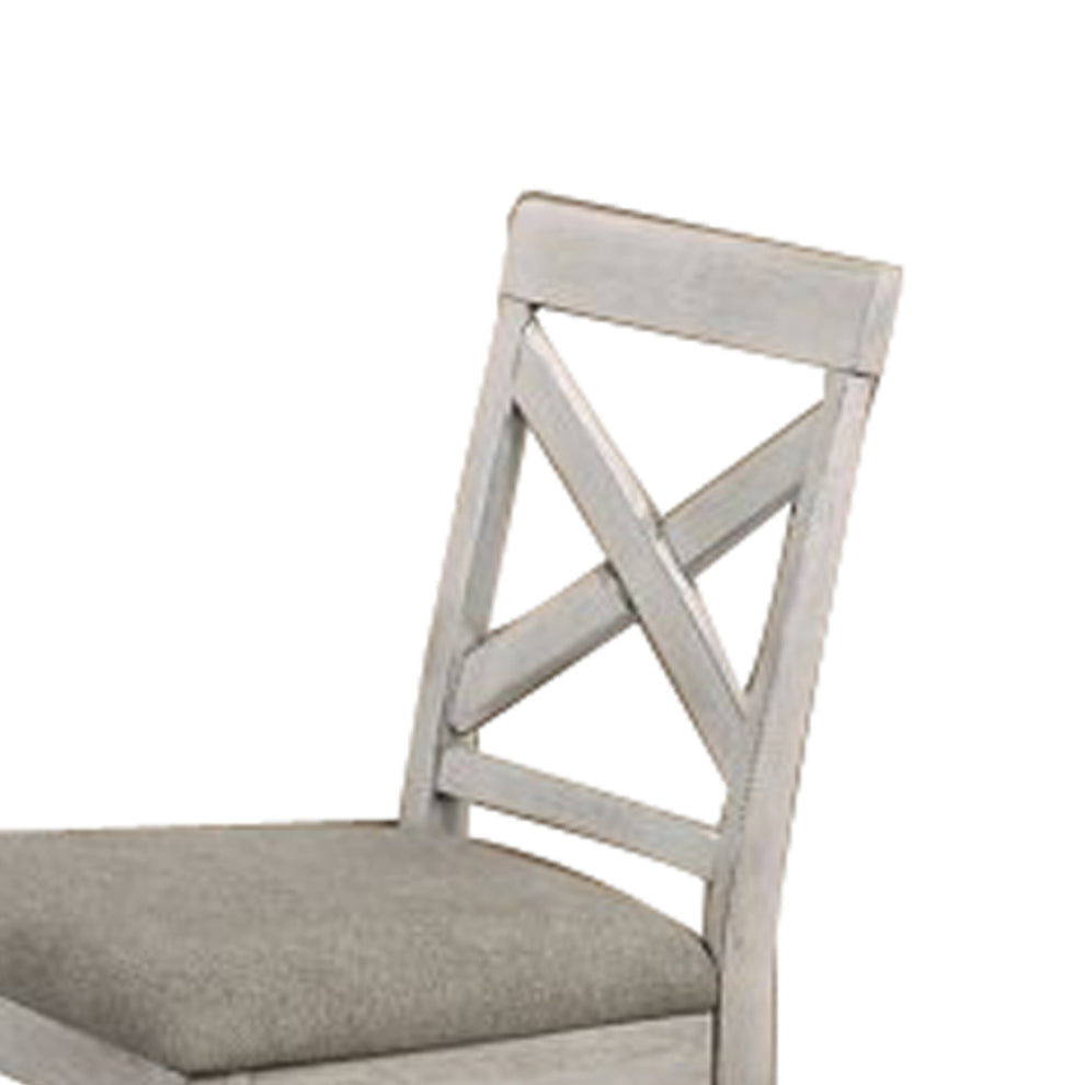 Wooden Counter Chair With X Shaped Backrest With Padded Seat,White And Gray By Benzara | Dining Chairs | Modishstore - 2