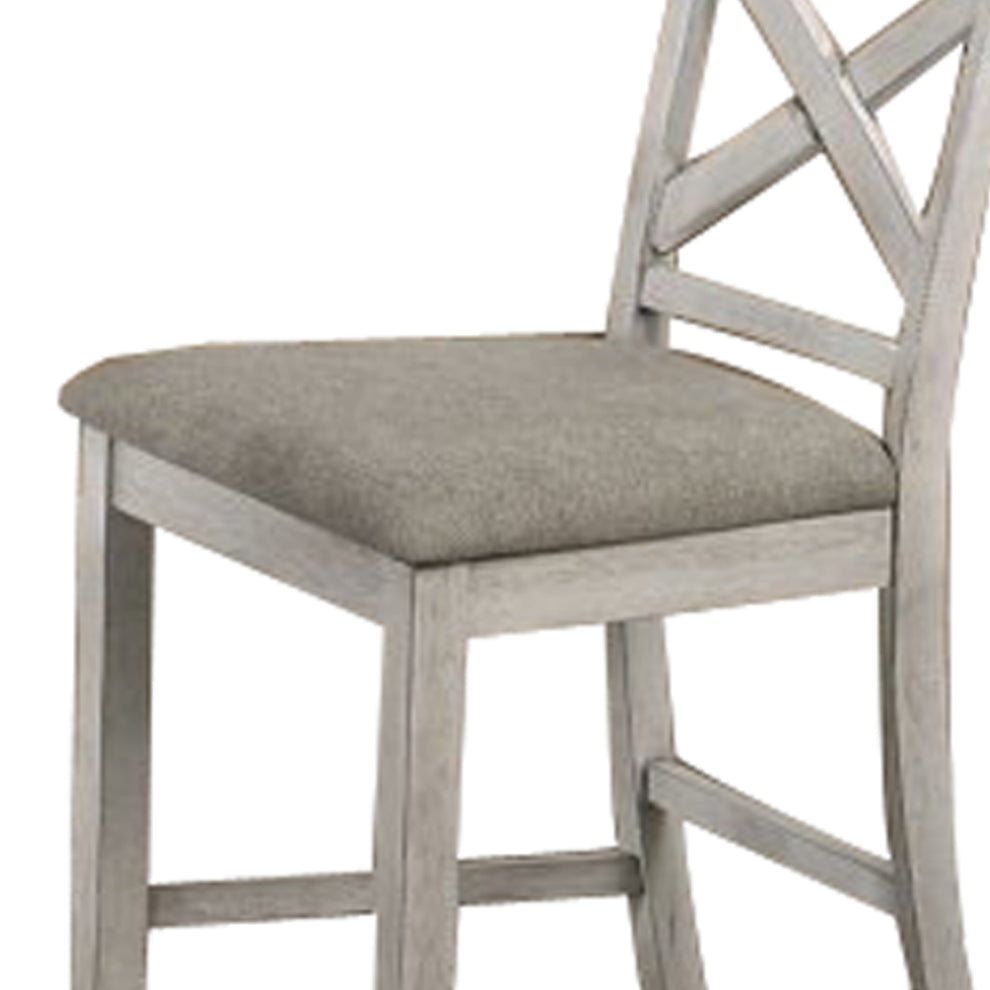 Wooden Counter Chair With X Shaped Backrest With Padded Seat,White And Gray By Benzara | Dining Chairs | Modishstore - 3