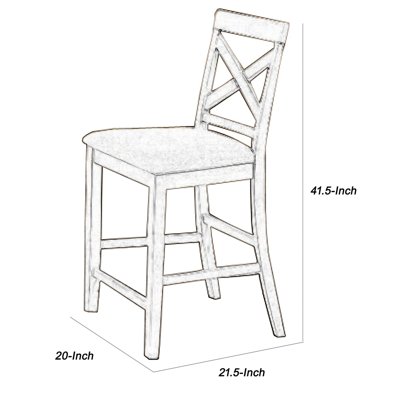 Wooden Counter Chair With X Shaped Backrest With Padded Seat,White And Gray By Benzara | Dining Chairs | Modishstore - 5