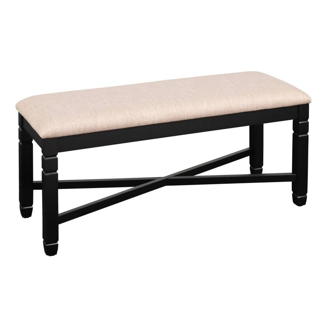 Fabric Dining Bench With Turned Legs And X Shaped Support, Beige And Black By Benzara | Benches |  Modishstore 