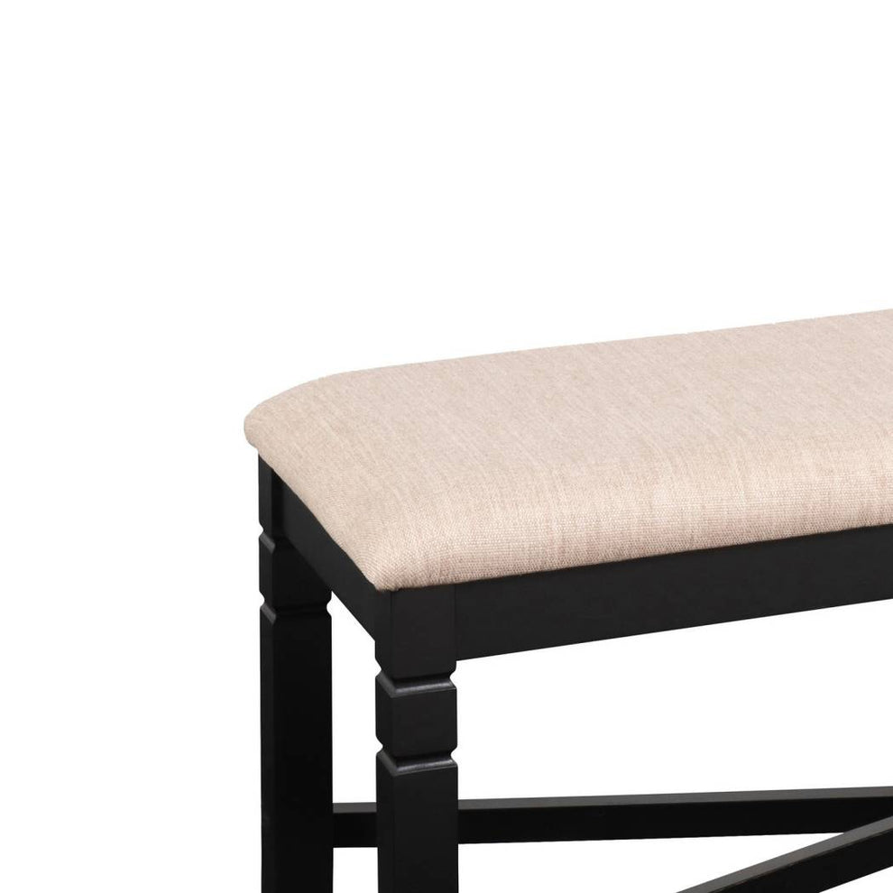 Fabric Dining Bench With Turned Legs And X Shaped Support, Beige And Black By Benzara | Benches |  Modishstore  - 5