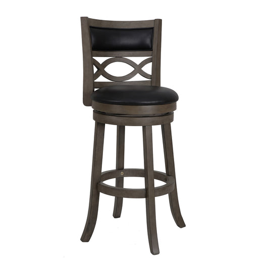 Curved Lattice Back Swivel Barstool With Leatherette Seat, Gray And Black By Benzara | Bar Stools & Tables | Modishstore