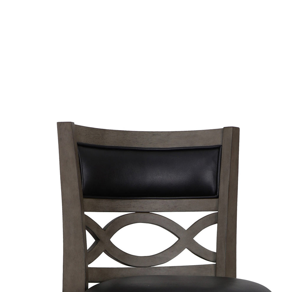 Curved Lattice Back Swivel Barstool With Leatherette Seat, Gray And Black By Benzara | Bar Stools & Tables | Modishstore - 2