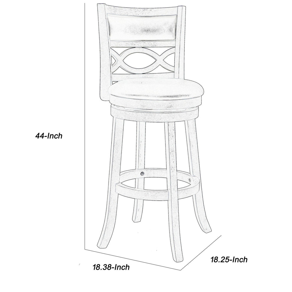 Curved Lattice Back Swivel Barstool With Leatherette Seat, Gray And Black By Benzara | Bar Stools & Tables | Modishstore - 5