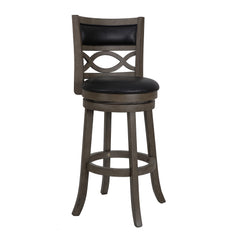 Curved Lattice Back Swivel Barstool With Leatherette Seat, Gray And Black By Benzara