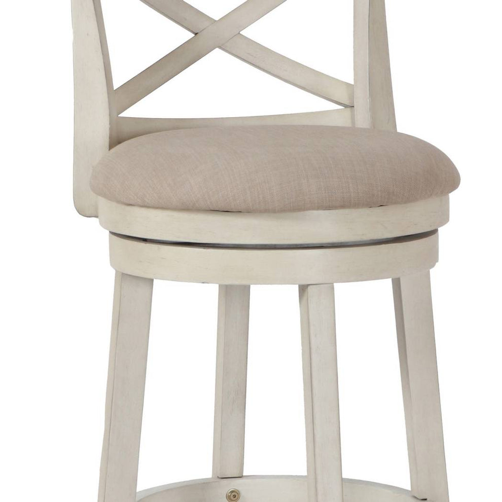 Curved X Shaped Back Swivel Barstool With Fabric Padded Seating, White By Benzara | Bar Stools |  Modishstore  - 3