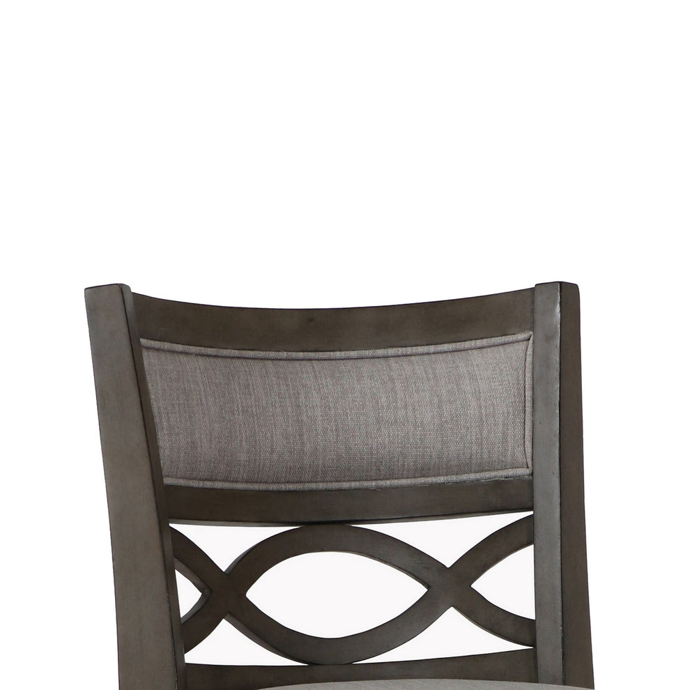 Curved Lattice Back Swivel Counter Stool With Fabric Seat, Antique Gray By Benzara | Stools | Modishstore - 2