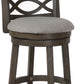Curved Lattice Back Swivel Counter Stool With Fabric Seat, Antique Gray By Benzara | Stools | Modishstore - 3