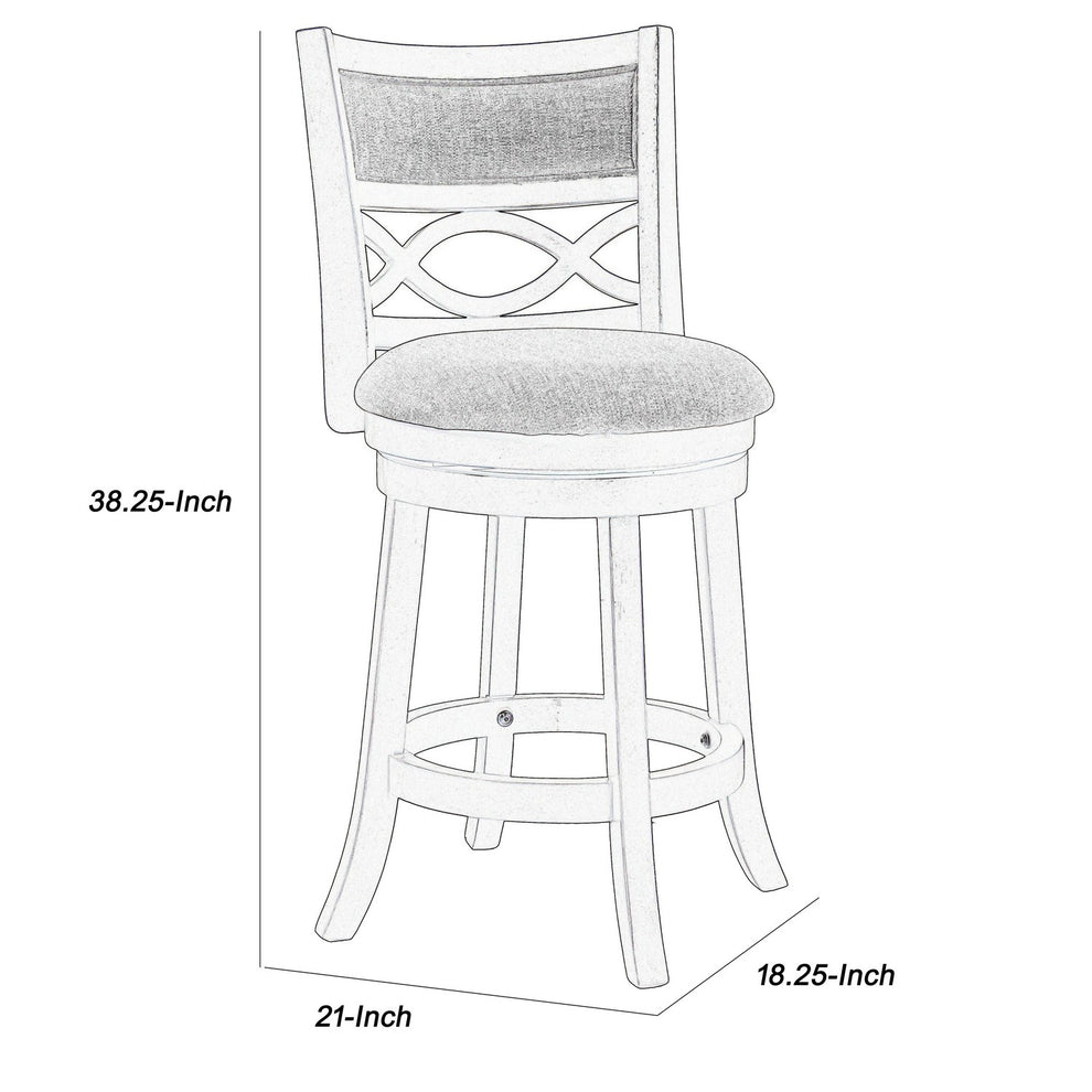 Curved Lattice Back Swivel Counter Stool With Fabric Seat, Antique Gray By Benzara | Stools | Modishstore - 5