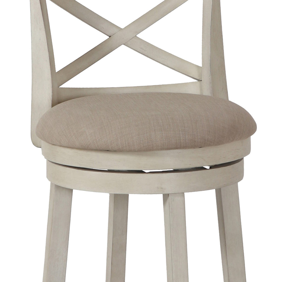 Curved X Shaped Back Swivel Counter Stool With Fabric Padded Seating, White By Benzara | Stools | Modishstore - 3