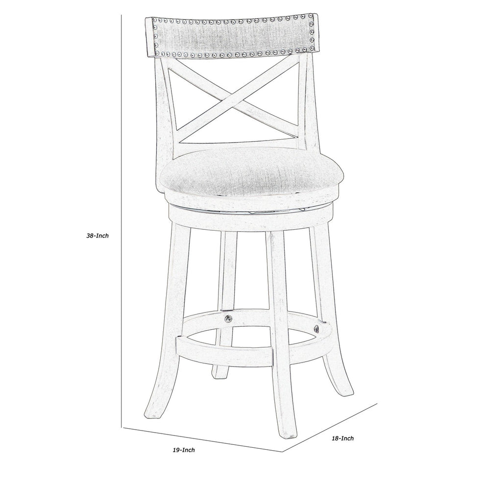 Curved X Shaped Back Swivel Counter Stool With Fabric Padded Seating, White By Benzara | Stools | Modishstore - 5