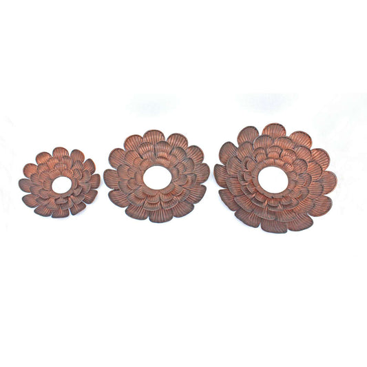 Blooming Metal Flower Wall Decor Mirror, Set Of 3, Copper By Benzara | Mirrors |  Modishstore 