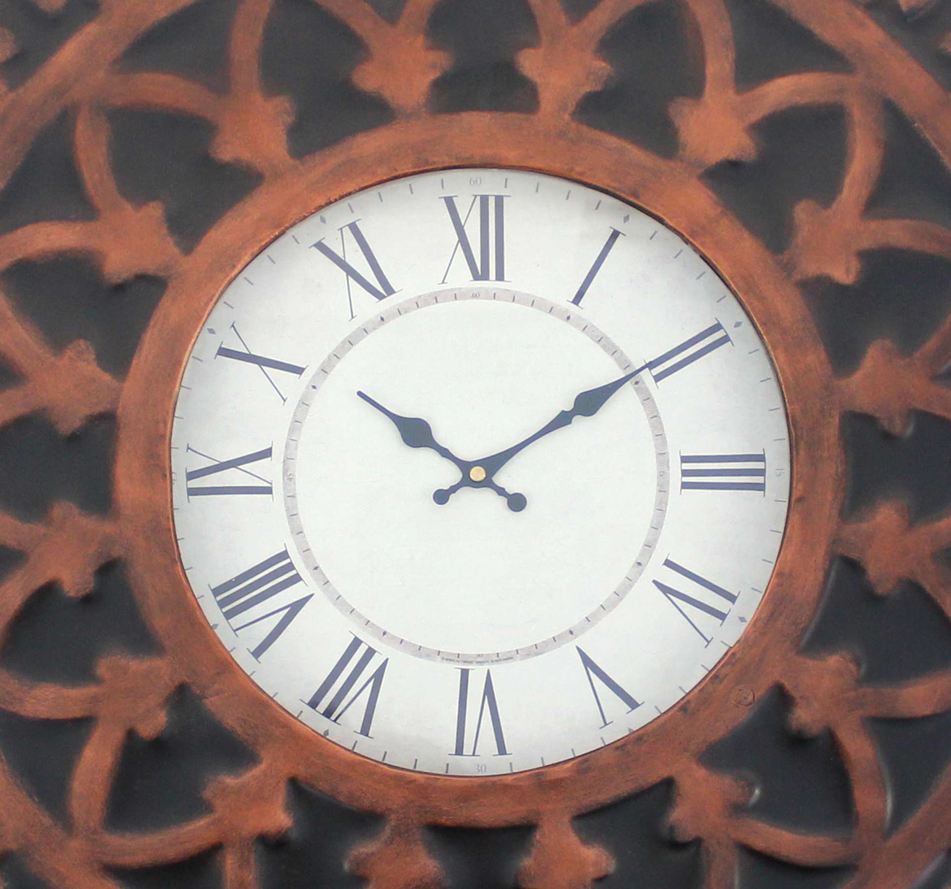 Baroque Design Metal Wall Clock With Roman Numerals, Brown And Black By Benzara | Clocks |  Modishstore  - 4