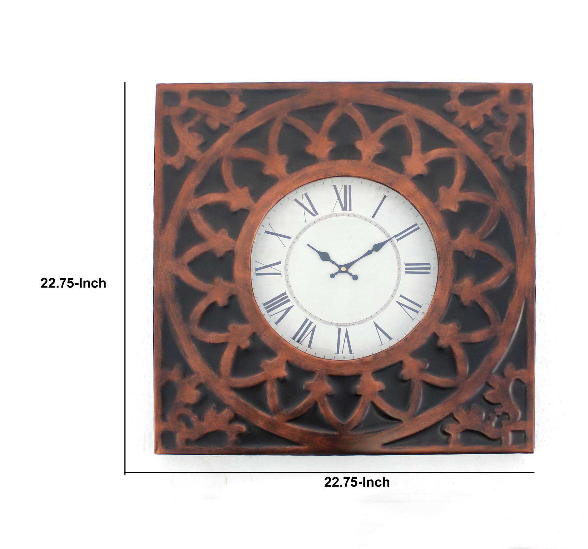 Baroque Design Metal Wall Clock With Roman Numerals, Brown And Black By Benzara | Clocks |  Modishstore  - 2